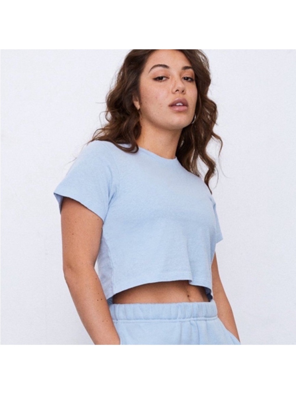 SET Active Crewneck Short Sleeve Baby Blue Baby Tee Medium 100% Cotton Crop Top